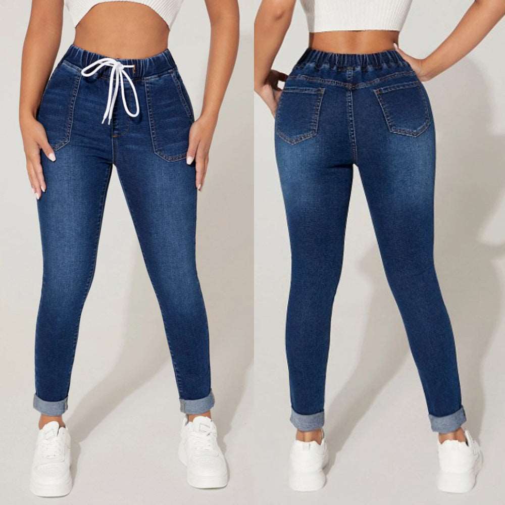 New Drawstring Elastic Waist High Skinny Jeans