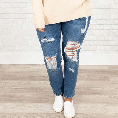 Women's Summer Plus Size Worn Fashion Jeans Women