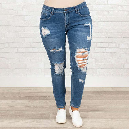 Women's Summer Plus Size Worn Fashion Jeans Women