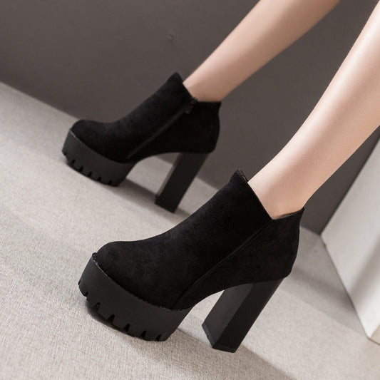 Women's warm suede leather high heeled boots