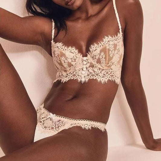 Sexy lace lingerie set with matching bra and panties.