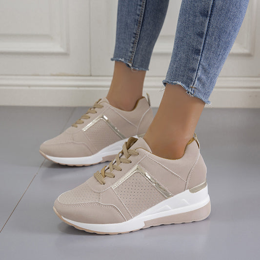 Casual mesh lace-up platform wedge sneakers